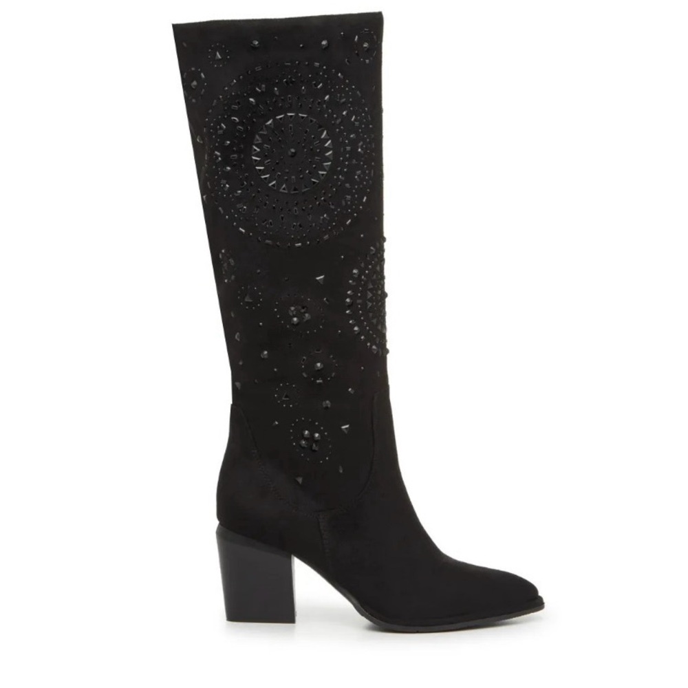 Black Suede Embellished Knee-High Boots size 10 New with Box women’s boots